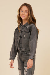 RHINESTONE FRINGE BLACK DENIM JACKET | Vintage Havana Women