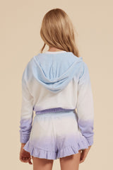 Blue/White/Lavender Tie Dye Terry Cloth Elastic Bottom Hoodie | Vintage Havana Clothing