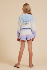 Blue/White/Lavender Tie Dye Terry Cloth Elastic Bottom Hoodie | Vintage Havana Clothing