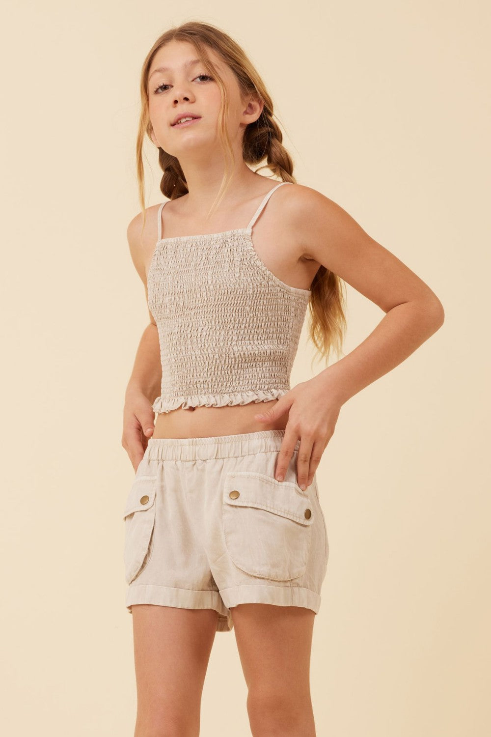 Soft Tan Streaky Tencel Rushed Tank Top | Vintage Havana Clothing