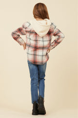 Burgundy Plaid and Grey Button Up Hoodie | Vintage Havana Clothing