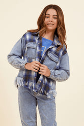 Denim & Blue Plaid Frayed Button Down | Vintage Havana Clothing