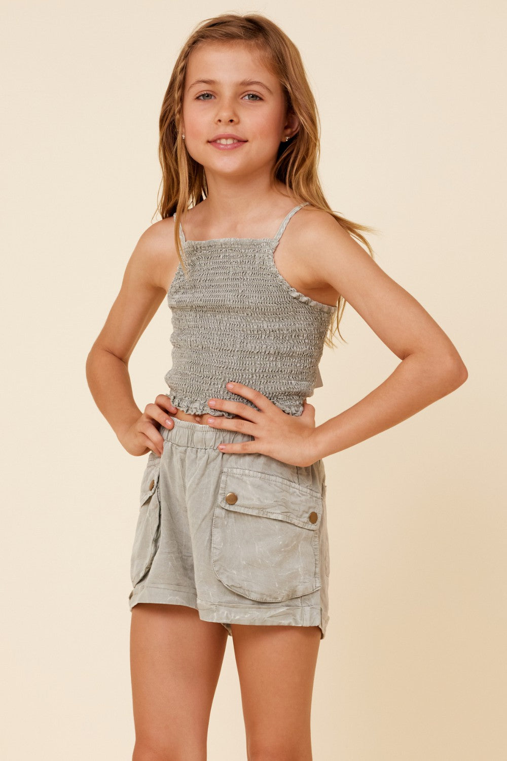 Soft Olive Streaky Tencel Rushed Tank Top | Vintage Havana Clothing
