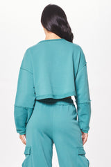 Teal Green Terry Cargo Fleece Crewneck | Vintage Havana Women