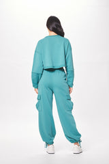 Teal Green Terry Cargo Fleece Crewneck | Vintage Havana Women