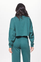 Hunter Green Fleece Quarter Zip w/ Raw Edge | Vintage Havana Women