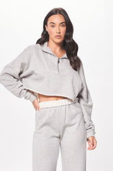 Hunter Grey Fleece Quarter Zip w/ Raw Edge | Vintage Havana Women