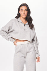 Hunter Grey Fleece Quarter Zip w/ Raw Edge | Vintage Havana Women