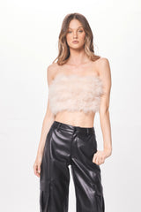 Beige Feather Crop Top | Vintage Havana Women