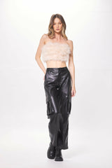 Beige Feather Crop Top | Vintage Havana Women