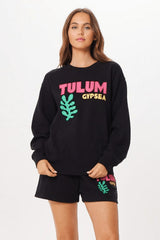 Black Tulum Jet Setter Surf Wash Crewneck | Vintage Havana Women