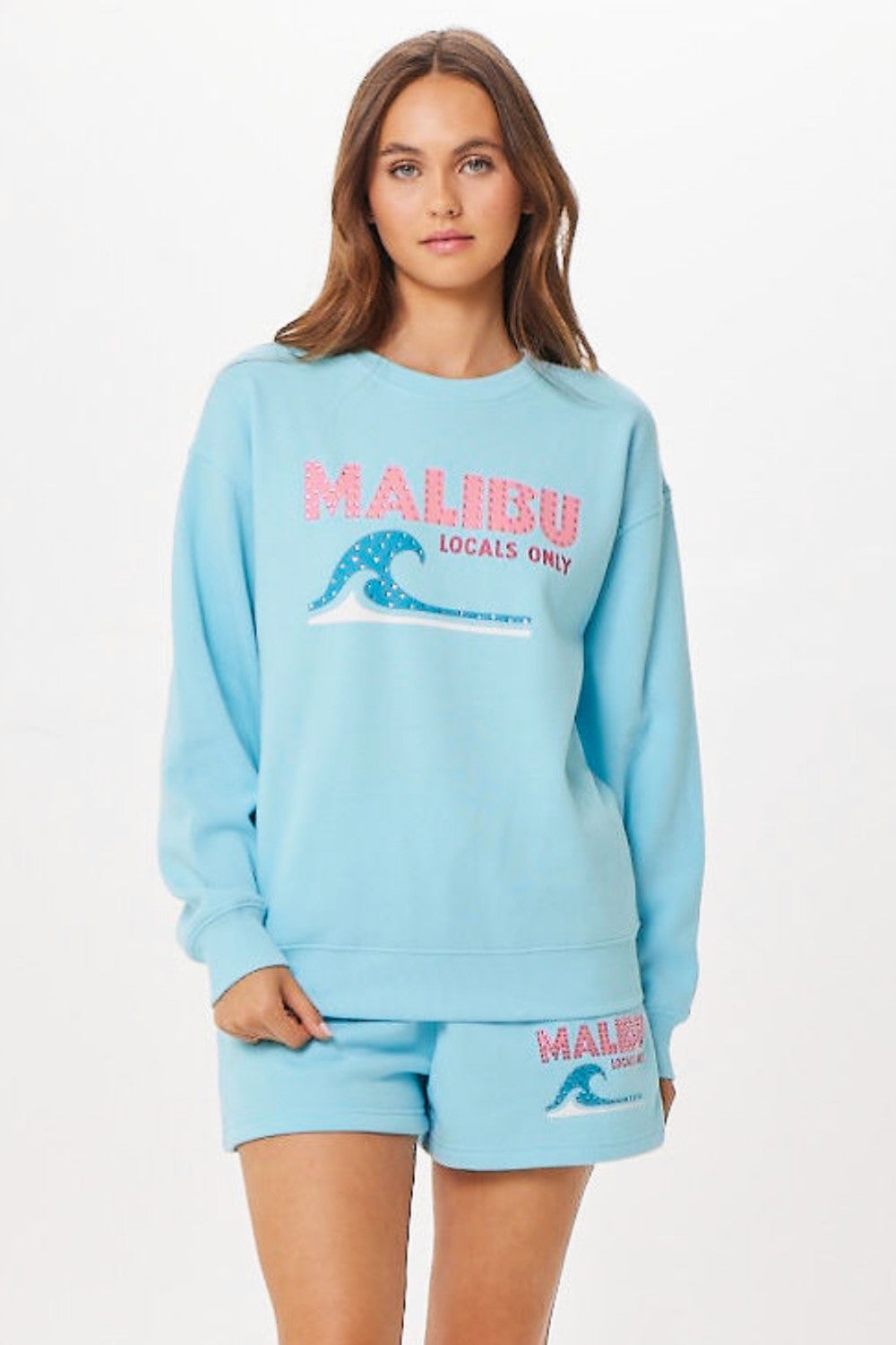 Tropical Blue Malibu Jet Setter Surf Wash Crewneck | Vintage Havana Women