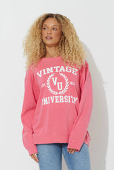 Red "Vintage University" Pigment Dyed Crewneck | Vintage Havana Women