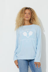 Sky Blue "Pickleball Club" Pigment Dyed Long Sleeve Tee | Vintage Havana Women