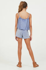 Plush Blue Washed Texture Flow Tank | Vintage Havana Clothing