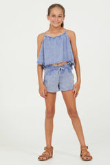 Plush Blue Washed Texture Flow Tank | Vintage Havana Clothing