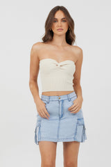 Sunrise Sand Rib Knit Twist Front Tube Top | Vintage Havana Women