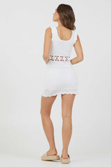 White Ruffle Sleeve Crochet Dress | Vintage Havana Women
