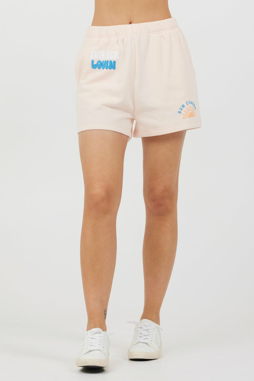 Peach Parfait W/ Multi Puff "Sunchaser" Surf Wash Shorts | Vintage Havana Women