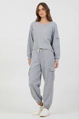 Heather Grey Bounded Textured Jersey Utility Crewneck | Vintage Havana Women