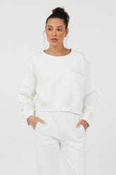 White Essential Fleece Crewneck | Vintage Havana Women