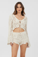 Ivory Crochet Knit Long Sleeve Crop | Vintage Havana Women