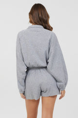 Heather Grey Bounded Textured Jersey Zip Up W/ Tie | Vintage Havana Women