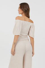 Heather Oatmeal Drapey Knit Puff Sleeve Top | Vintage Havana Women