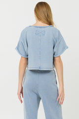 Washed Denim Terry Fleece Cropped Shirt | Vintage Havana Women