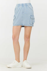 Washed Denim Terry Fleece Cargo Skirt | Vintage Havana Women