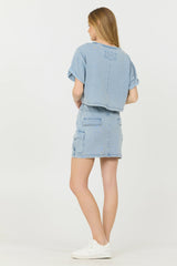 Washed Denim Terry Fleece Cargo Skirt | Vintage Havana Women