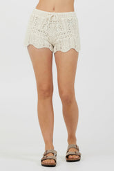 Ivory Crochet Knit Scallop Edge Shorts | Vintage Havana Women