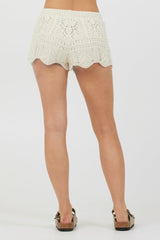 Ivory Crochet Knit Scallop Edge Shorts | Vintage Havana Women