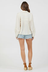 Ivory Multi Texture Polo Blouse | Vintage Havana Women