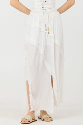 Clean White Rayon Crinkle Ruffle Maxi Skirt | Vintage Havana Women
