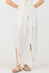 Clean White Rayon Crinkle Ruffle Maxi Skirt | Vintage Havana Women