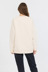 Cream W/ Royal Blue Garment Dye Fleece Crew W/ Glitter Print | Vintage Havana Women