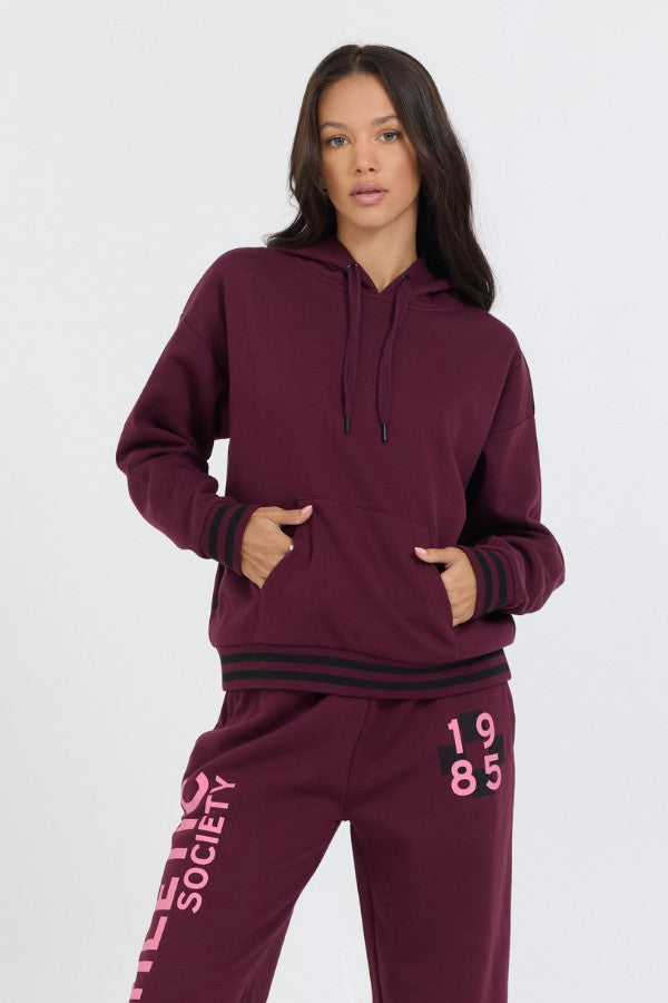 Cabernet W/ Rose Printed Heavy Surf Wash Hoodie | Vintage Havana Women