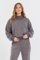 Chocolate Syrup Reverse Fleece Mock Neck Sweatshirt | Vintage Havana Women