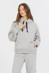 Pure Grey Contrast Black Zipper Hoodie | Vintage Havana Women