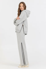 Pure Grey Contrast Black Zipper Hoodie | Vintage Havana Women
