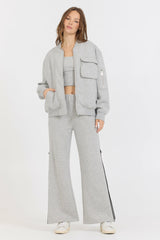 Pure Grey Contrast Black Zipper Flare Pant | Vintage Havana Women