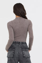 Washed Taupe Seamless Mock Neck Top | Vintage Havana Women