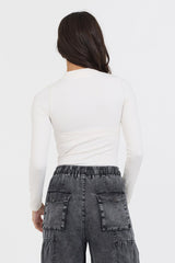 Pale Ivory Seamless Mock Neck Top | Vintage Havana Women