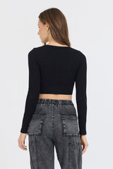 Black Seamless Long Sleeve V Neck | Vintage Havana Women