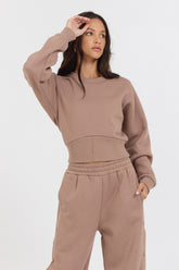 Caramel Latte Brushed Fleece Corset Crew | Vintage Havana Women