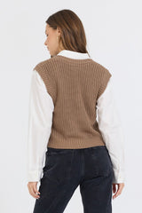 Toffee W/ White Twofer Cropped Sweater Vest | Vintage Havana Women