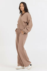 Caramel Latte Brushed Fleece Zip Up W/ Snap Sleeves | Vintage Havana Women