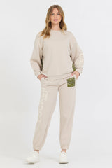 Neutral Taupe/ Olive/ Tan Bandana Patch Jogger | Vintage Havana Women