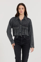 Washed Black Cropped Pocket Detail Shirt | Vintage Havana Women